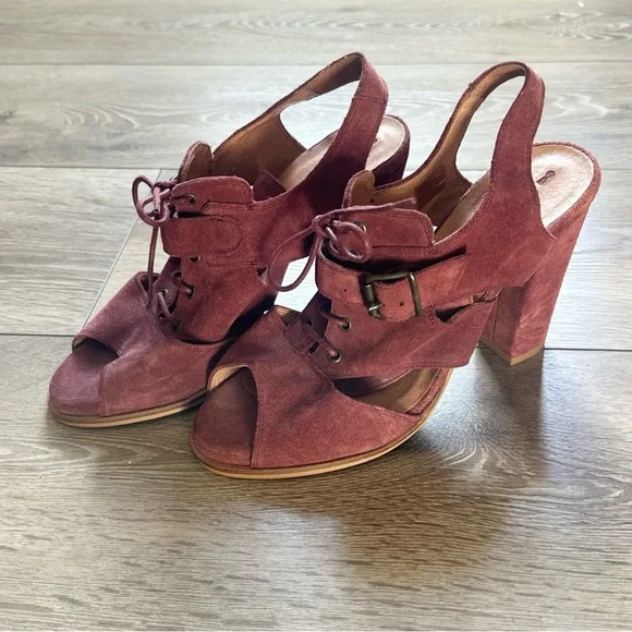 Anthropologie Schuler & Sons Philadelphia Lace Up Peep Toe Heels - Picture 2 of 11